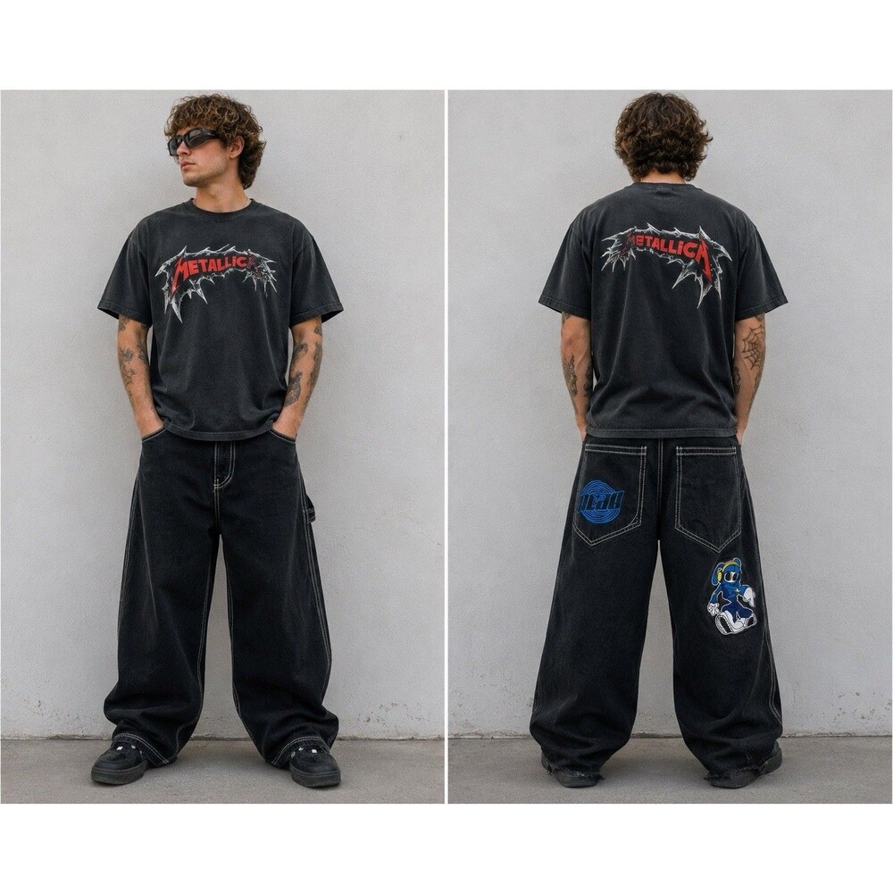 Vintage Y2K ALAB Wide Leg Baggy Skater Jeans Black - Men’s 30